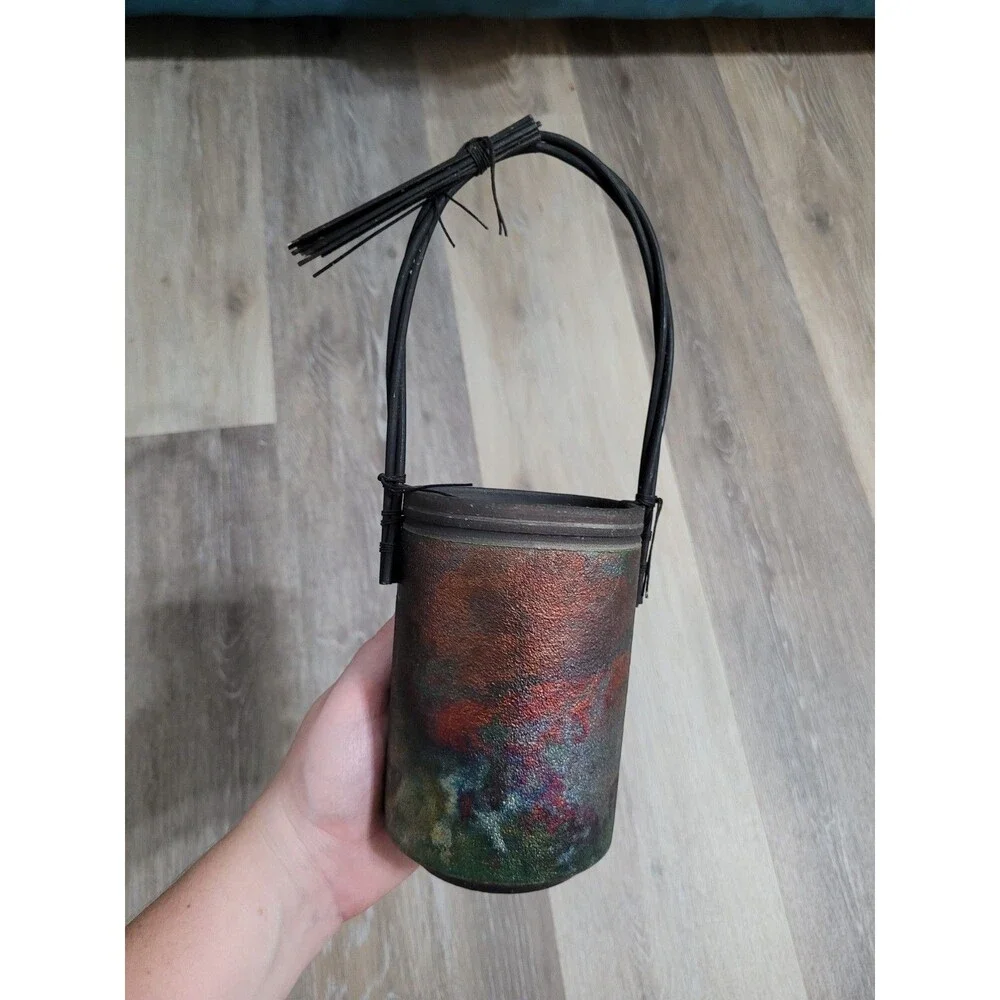 Raku Pottery Vase Pot Gay Liebert Handmade Vintage Iridescent Studio Art Basket